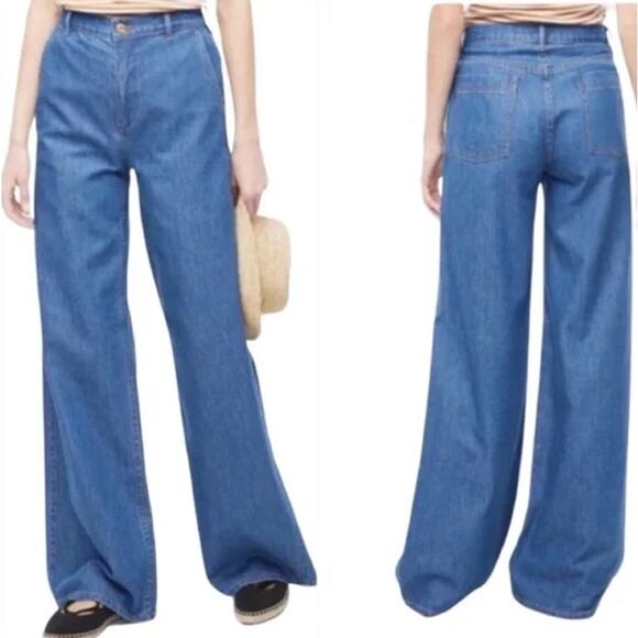 J. Crew High Rise Drapey Trouser Jean Full Length Wide Leg Medium Wash Blue - Picture 13 of 13